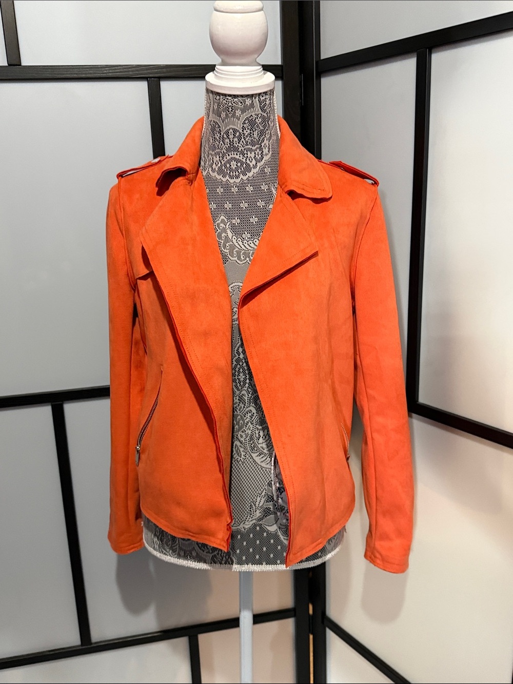 Philosophy Vibrant Orange Suede Moto Jacket